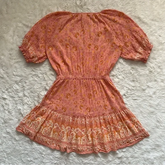 Spell & The Gypsy Dress Sundown Playdress in Apricot Mini Floral Orange Pink S